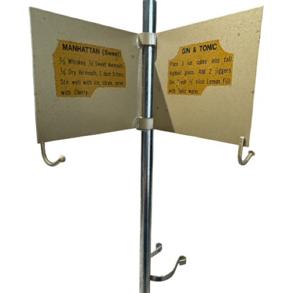 MCM Vintage Bar Accessory Set on Stand with Drink Recipe Cards - Picture 8 of 16